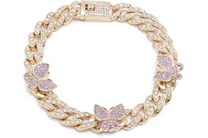Ingemark Shiny Rhinestone Butterfly Anklet Hip Hop Cuban Link Ankle Chain Bracelet for Women Teen Girls Cute Fashion Music Party Rave Anklet Jewelry