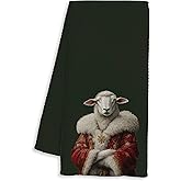 FTKBGHY Green Christmas Sheep Kitchen Towels, Sheep Gifts, Funny Winter Xmas Farm Animal Decorative Dish Hand Tea Towels for Bathroom Kitchen, 16x24 Inch