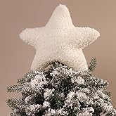 MiniInflat 10" Star Christmas Tree Topper White Faux Fur Star Tree Topper Christmas Treetop Ornament Holiday Xmas Decor for Xmas Home Decoration(Curly Plush)