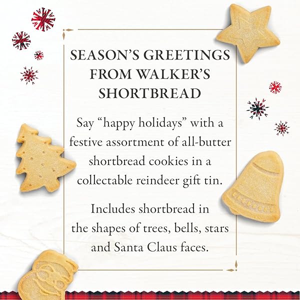 WALKER’S ASSORTED SHORTBREAD COOKIES IN FESTIVE SHAPES – REINDEER SHORTBREAD COOKIE TIN (8.8 OZ) – INCLUDES CHRISTMAS TREE, BELL, STAR AND SANTA CLAUS SHAPED CHRISTMAS COOKIES IN TIN​