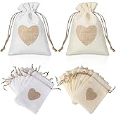 Zhengmy 100 Pcs Heart Burlap Bags 4 x 6 Inch Drawstring Linen Gift Pouch, Mini Gift Jewelry Drawstring Burlap Bag for Valentine‘s Day Wedding Birthday Easter Christmas Party Favors
