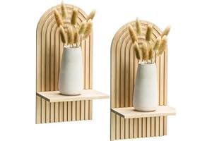 2 Pack Boho Rainbow Wall Shelves - Natural Wood Floating Shelves for Nursery, Bedroom, Living Room | Modern Boho Decor, Mount