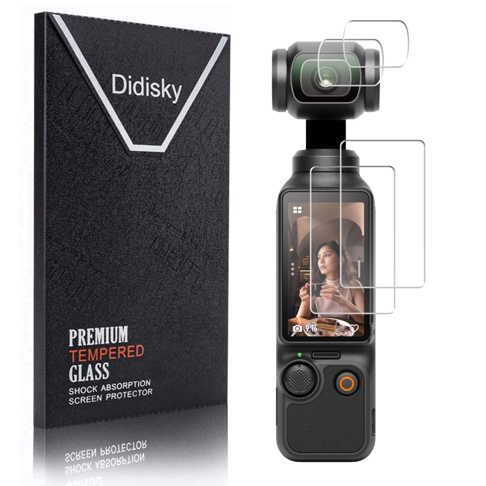 Didisky 4 Pack Screen Protector for DJI Osmo Pocket 3,Ultra Clear Tempered Glass, 2 Pcs Screen Protectors + 2 Pcs Lens Screen Protectors