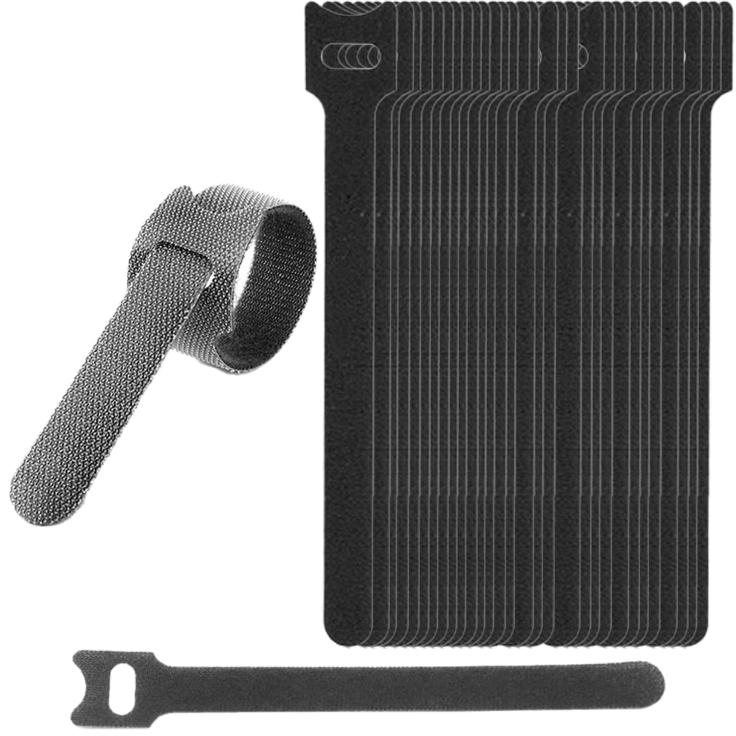 30PCS Adjustable Reusable Cable Ties Straps 12mmx150mm Hook and Loop Long Cable Straps Ties for Cable Management, Wire Tidy, Cord Organiser (Black)