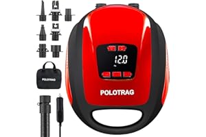 Polotrag Paddle Board Pump, SUP Electric Pump, Professional 20 PSI Portable Air Compressor with Auto-Off, Deflation Function and 12V DC Car Cigarette Lighter for Inflatables, Kayaks and Boats