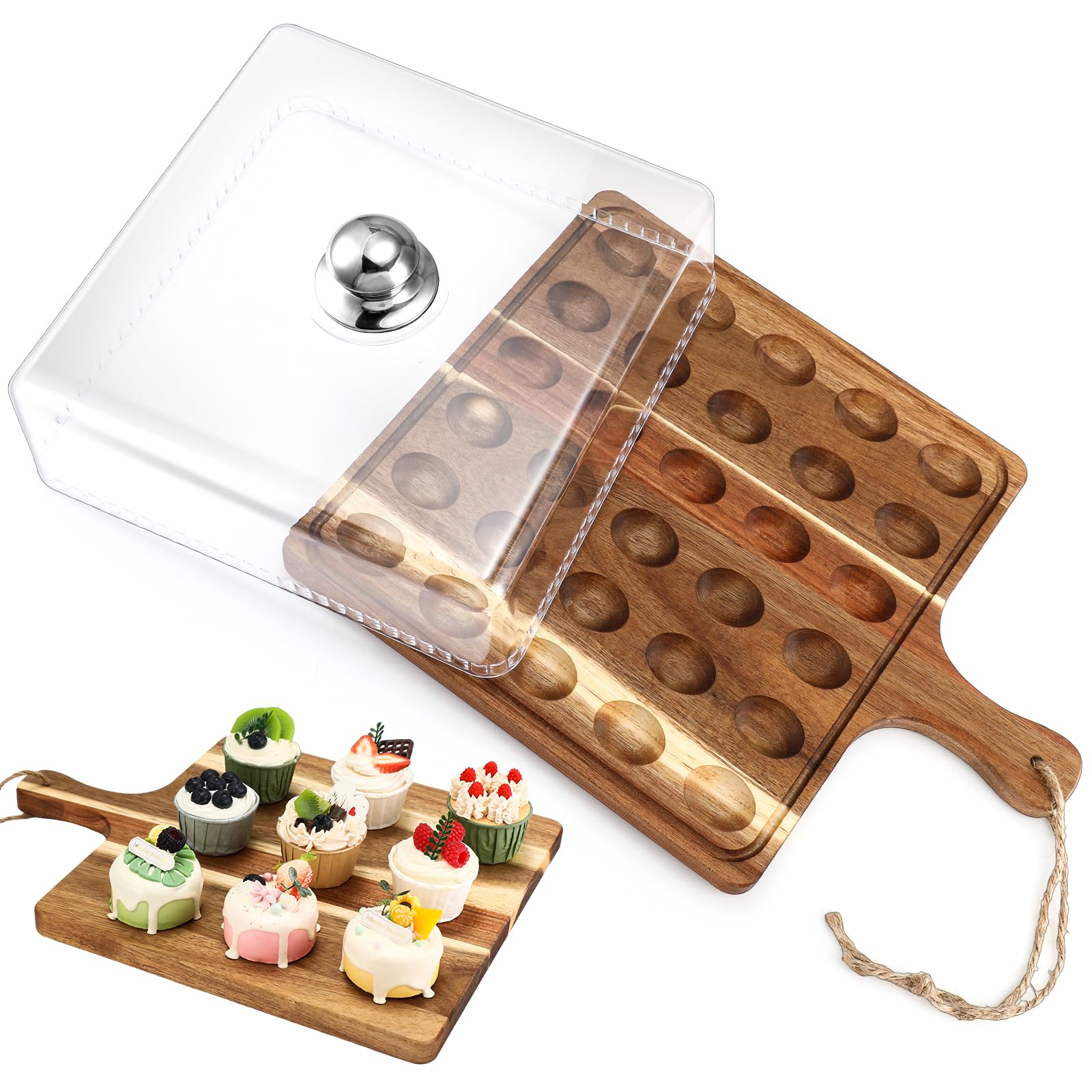 Photo 1 of *PARTIAL SET - Broken lid*
Vercraft Christmas Wooden Deviled Egg Platter with Lid and Handle 30 Holes Round Deviled Egg Tray Reversible Charcuterie Board Wooden Serving Tray Containers Holder for Countertop Easter(Acacia)