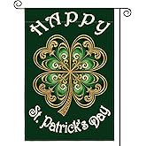 AVOIN colorlife Happy St Patricks Day Garden Flag 12x18 Inch Double Sided Outside, Shamrock Lucky Clover Irish Holiday Yard Outdoor Flag