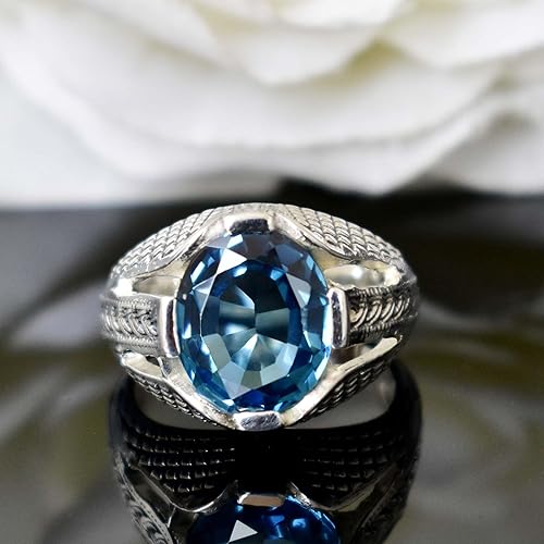 Natural London Blue Topaz Ring Oval Cut Gemstone Ring Solid 925
