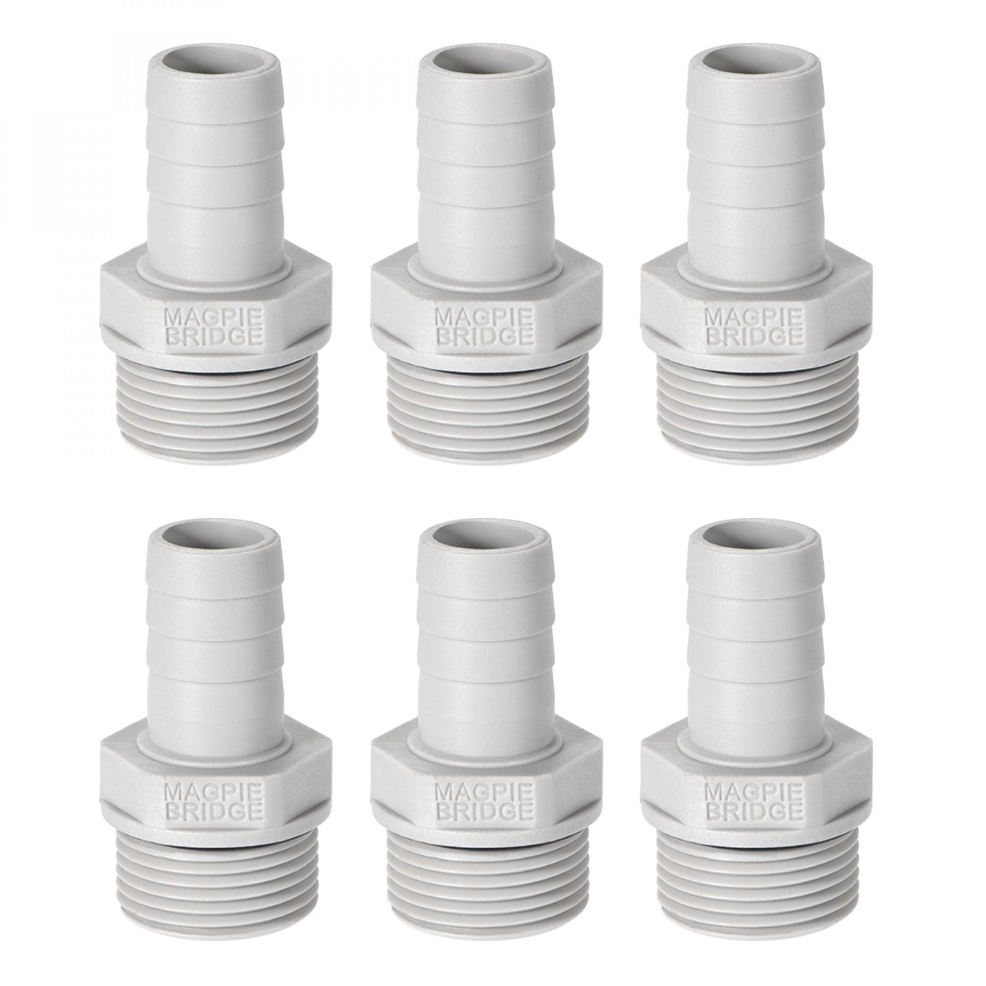 sourcing map PVC Barb Hose Fitting Connector Adapter 12mm or 15/32" Barbed x 3/4" G Male Pipe 6pcs