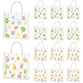 Hosuly 24 Pcs Easter Clear PVC Gift Bags with Handles Plastic Colorful Egg Favor Bags with Ribbon Easter Bunny Candy Goodie Handbags for Spring Birthday Party Supplies, 7.8 x 7.8 x 3.1 Inch