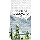 FIicy Rustic Mountain Forest Christian Kitchen Towels, Mountain Dish Towels, Inspirational Wonderfully Made Decorative Hand Towels for Kitchen, Inspirational Mountain Kitchen Decor(16x24 Inch)