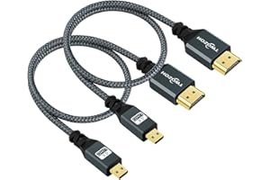 Twozoh Micro HDMI to HDMI Cable 1FT 2 Pack, Nylon Braided Micro HDMI Cable Support 3D/4K@60Hz 18Gbps/2160P/1080P for GoPro Hero7/8/9 Raspberry Pi 4