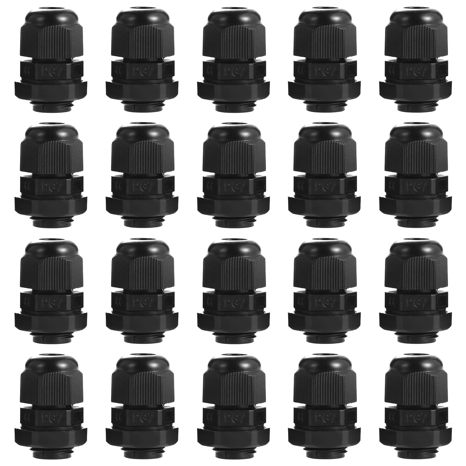 Faankiton Adjustable Cable Glands, Waterproof Nylon Cable Glands, Cable Gland Waterproof Cable Connectors, Thread Gland Connectors, Cable Gland Wire Protector (20PCS PG7 Black)