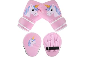 Motionchic Boxing Gloves and Punching Mitts Set 4oz Gloves Boxing Pads Kids Youth Sparring Gear Training Equipment for Taekwondo Kick Karate Muay Thai MMA Martial Art