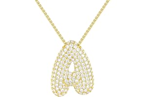 EASYHAUTE Bubble Letter Necklace Gold, 14K Gold Charm Balloon Initial Letter Necklace, Fashion Jewelry Gifts for Girls Women