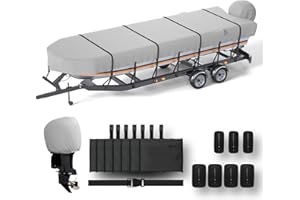 NOOKAT Jon Boat Cover 18ft with Motor Cover, 1200D Heavy Duty Marine Grade Polyester Fabric, Waterproof UV Resistant Mooring Boat Cover with Mooring Sand Bag, Gray