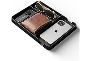 Pocket Deck Valet Tray (Black) for Men. Everyday Carry EDC Caddy Bamboo Organizer. Perfect for Night Stand, Bedside, Dresser,