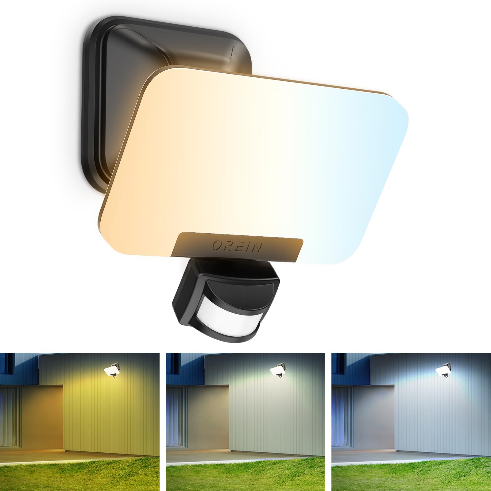 OREiN Security Lights Outdoor, 24W 2800LM Motion Sensor Flood Light, 3 Color Temperature Adjustable, IP65 Waterproof Outside Light for Garden, Patio. — image 1