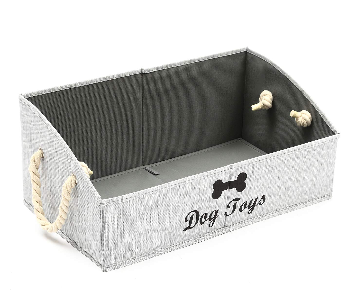 Geyecete Large Dog Toys Storage Bins - Foldable Fabric Trapezoid Organizer Boxes with Cotton Handle, Collapsible Basket for Shelves (Gray-DOG) — image 1