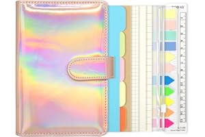 GEESINIMO 6 Ring Binder Journal with 4 Different Paper Styles, 2 Sets of Labels and 5 Paper Dividers, 5 PP Zipper Bags, 1 ruler, Aesthetic & Fashionable Stationery Gift for School, A6 Cuadernoo(Pink)