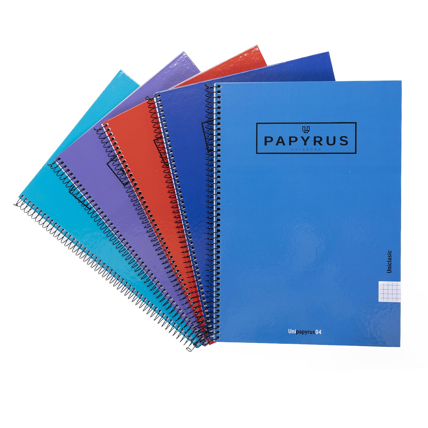 Unipapel 98453099 Pack of 5 Spiral Notebooks, Quarter Size, 80 Sheets, 4 mm, 90 g, Random Assorted Colours, Papyrus 04 - Uniclasic
