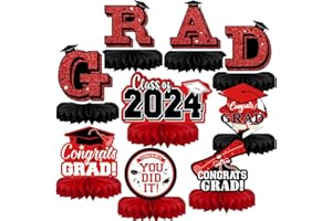 AKEROCK Graduation Decorations Class of 2024, 9Pcs Honeycomb Table Graduation Centerpieces for Graduation Party Decorations, Table Toppers Graduation Decor - Graduation Party Supplies(Red, Black)