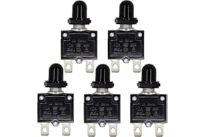 RKURCK AC 125/250V Push Button Reset 10A Circuit Breakers Thermal Overload Protector with Quick Connect Terminals and Waterproof Button Black Cap(5 Pcs