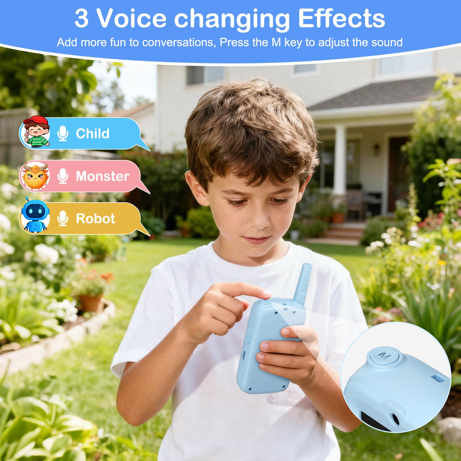 Video Walkie Talkies for Kids, Handheld 2 Pack Rechargeable Video Intercom Kids Walkies Talkies, Long Range with 3 Kinds of Voice Changer, Suitable as Gift Toys for Children Aged 3-12 (Blue/Pink)