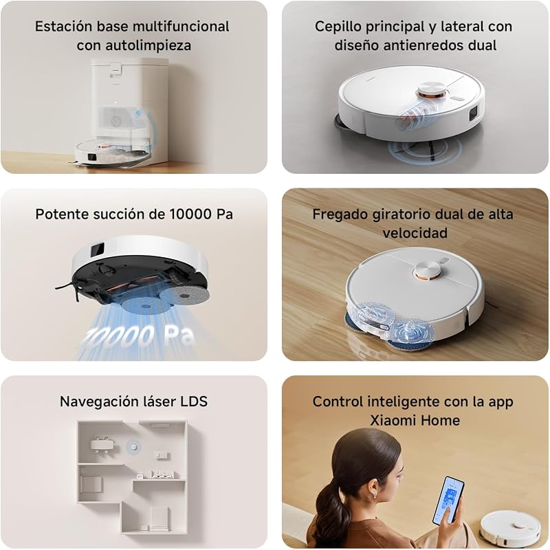 H50 Robot Aspirador con fregado y paño elevable, 10000 Pa