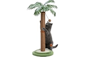PETEPELA Cat Scratching Post, 33" Tall Cat Scratcher for Large Cats with Interactive Balls& 100% Sisal Covered Kitten Scratch Posts for Indoor Cats(Brown)