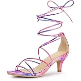 Allegra K Women's Strappy Tie Dye Heels Lace Up Kitten Heel Sandals