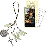 St Benedict Home Blessing Door Hanger - Luminous Beads St Benedict Door Hanger for Protection Decor, Laminated Catholic Card, The Lord's Prayer - Patron Saint of Monks Themed Set - 3 Items