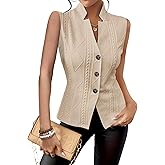 Ellunis Womens Vest Casual V Neck Button Down Sleeveless Blazers Lightweight Sweater Vest Top Summer Work Waistcoat Vests