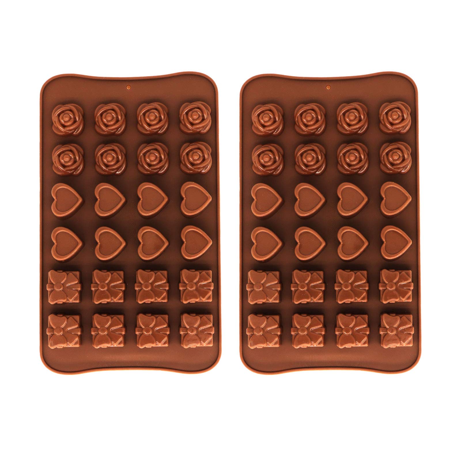 NEUSID Silicone Chocolate Moulds, Non Stick Baking Mold Silicone Molds for Chocolate Candy Jelly Ice Cube Sweet Moulds for Valentine, 2PCS, Brown, 23.5 x 14cm