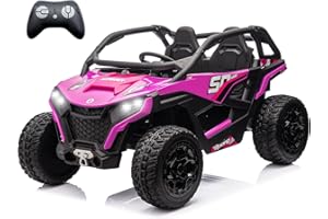 sopbost XL 24V 10Ah Real 2 Seater Kids UTV Ride-On Car with Remote Control 4x4 4WD Electric Vehicle for Kids 3-8 to Drive, Bluetooth Music, 4 Spring Suspension, 21.85" Spacious Seat - Pink