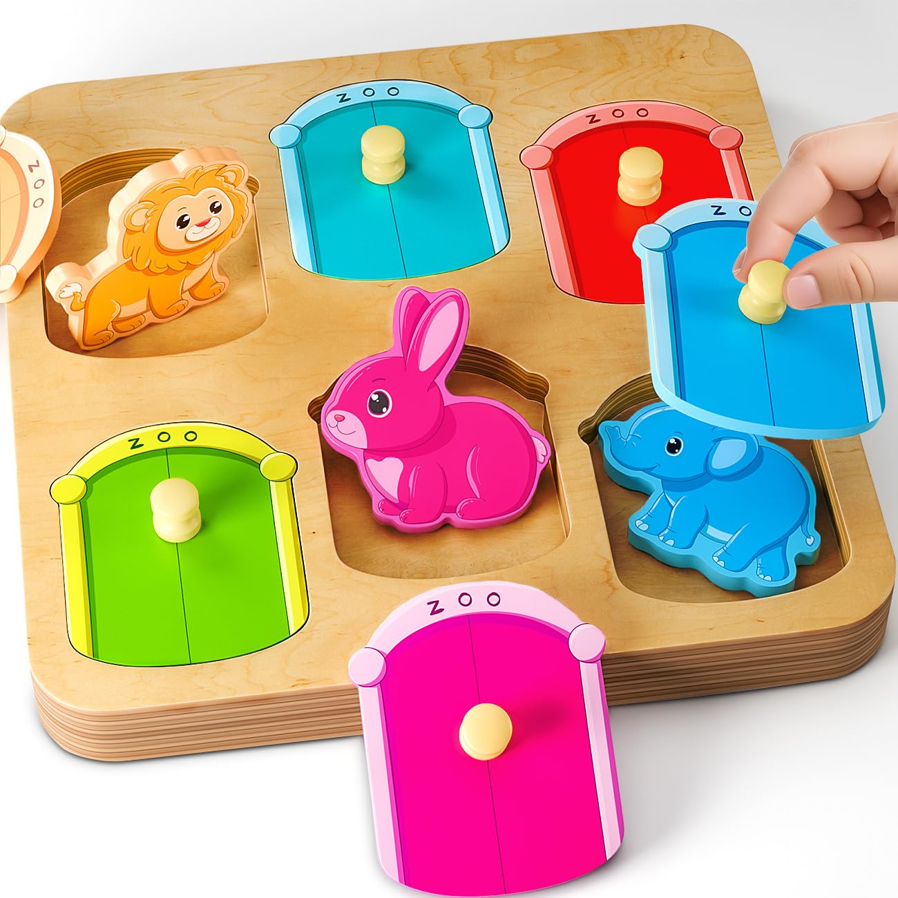 SYHLN Animal Peg Puzzles Wooden Toys for 1 2 Year Old: Montessori Toys for Boys Girls Easter Birthday Gifts Present - Preschool Educational Toys for Kids Baby Toddlers Age 1-3