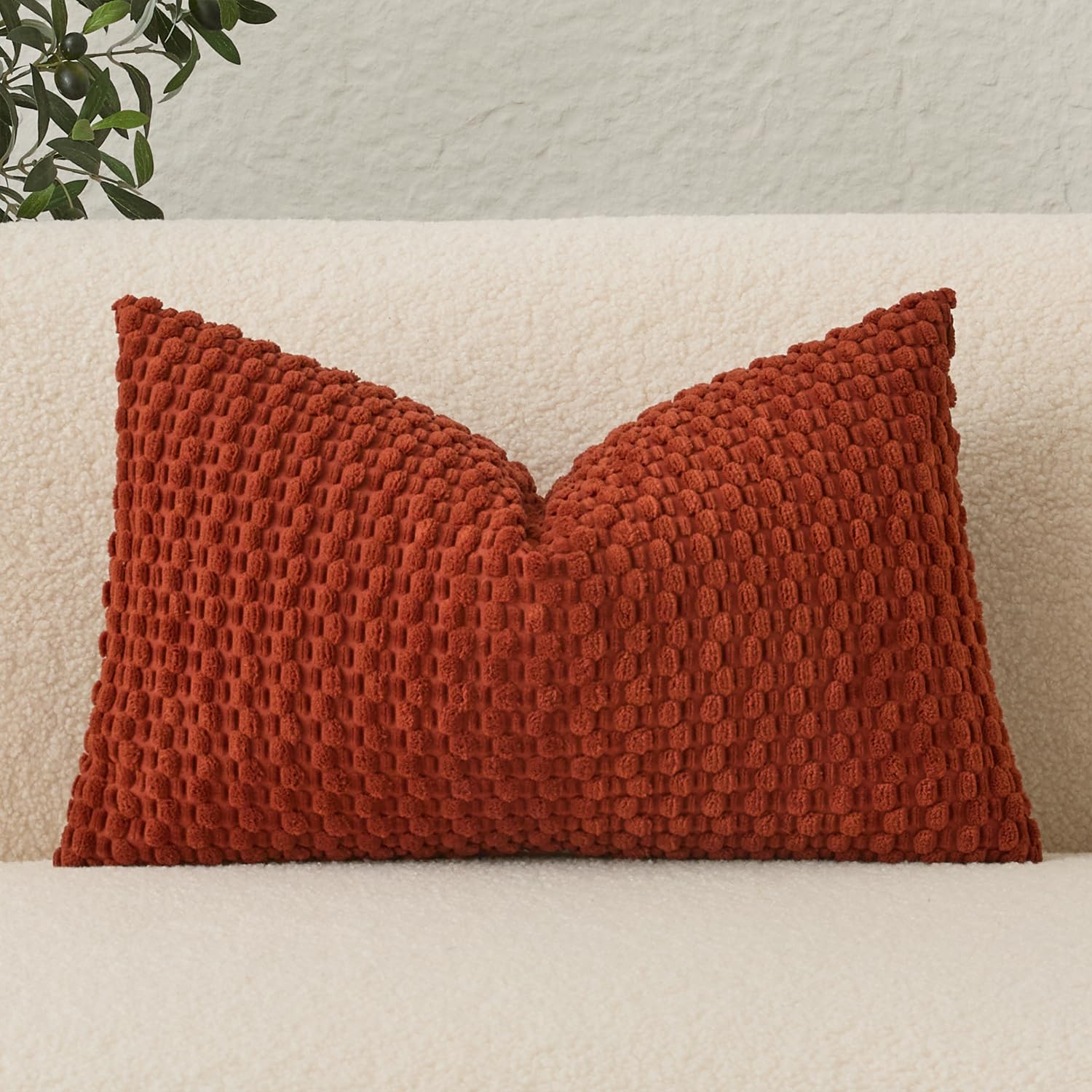 Photo 1 of UGASA 14x24 Inch Pillow Cover Pack of 1 Soft Boho Stripe Corduroy Long Rectangle Lumbar Cushion Cover Farmhouse Decorative Throw Pilowcase for Bed, Couch, Sofa, Bedroom, Living Room, Burnt Brick
