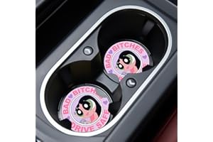 Jupswan Car Cupholder Coaster Absorbent 2 Pack Cute Cartoon Girl Design Rubber New Automotive Cup Holder Decal Decor Accessories for Women Men DZ290