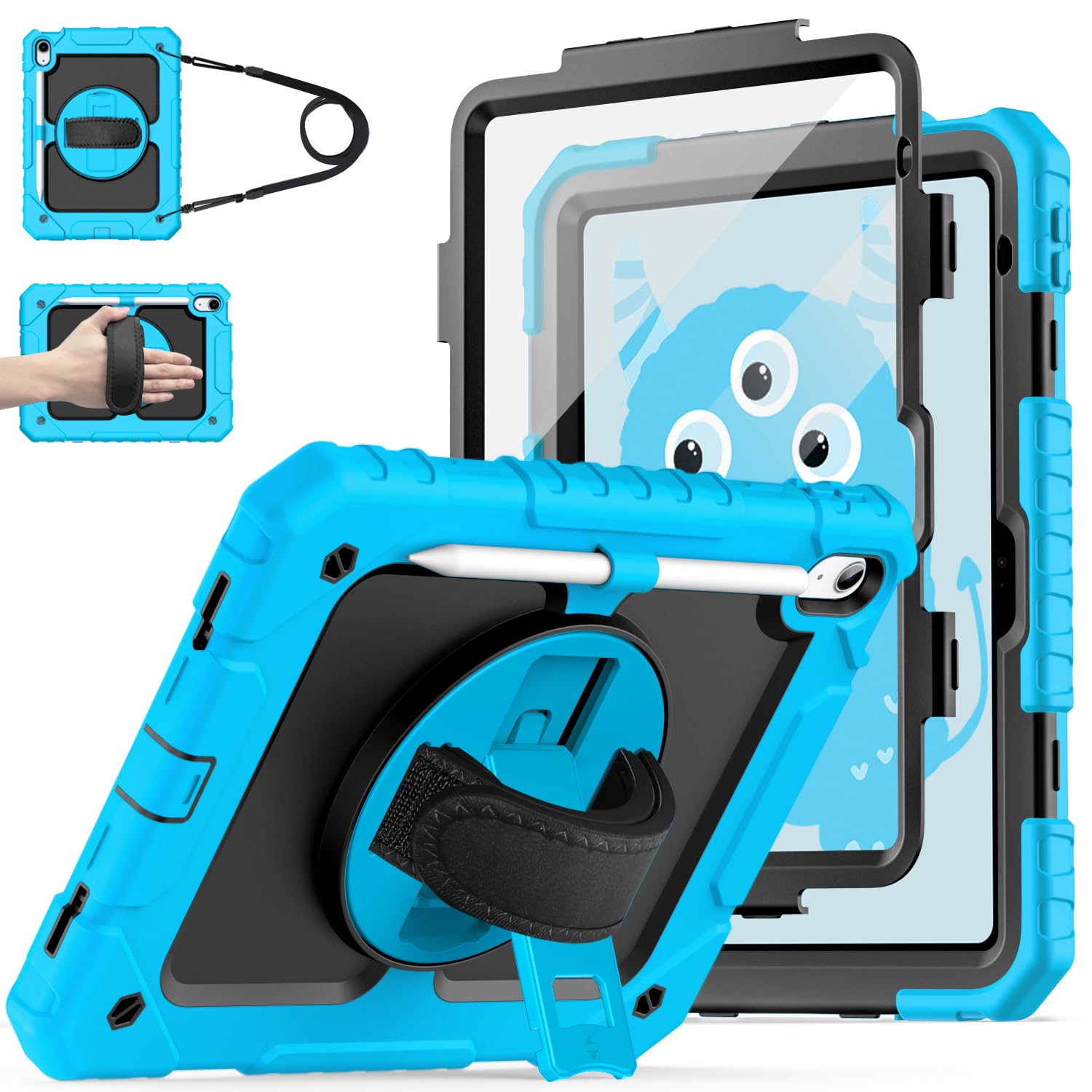Photo 1 of Cantis Case for iPad 11-inch (A16) 2025/ iPad 10th Generation 2022 (10.9 inch) with Screen Protector, 11th Case with 360 Degree Rotating Stand/Shoulder Strap/Pencil Holder, Blue
