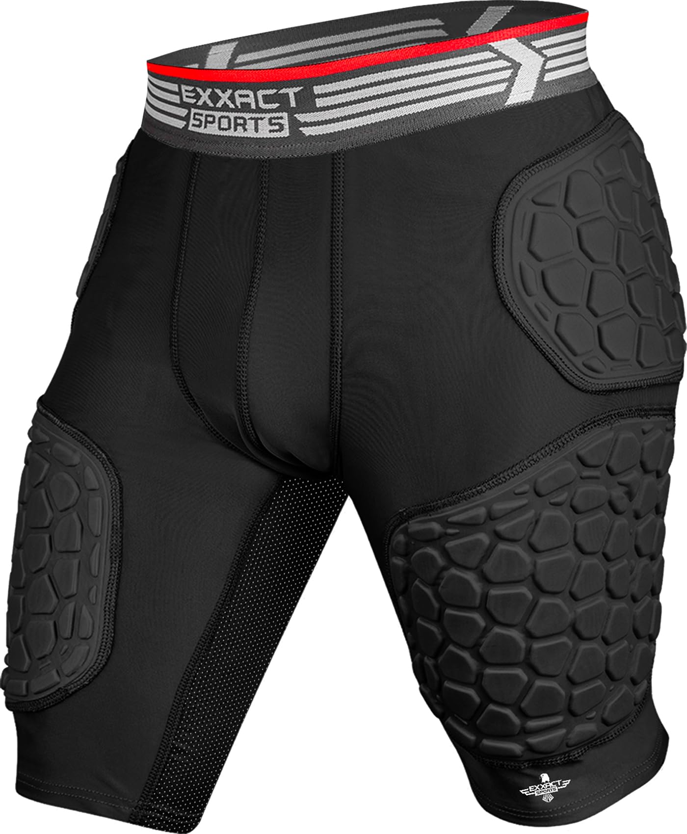 Photo 1 of Exxact Sports Elite 5-Pad Adult Football Girdle for Men with Cup Pocket, Padded Compression Shorts with Integrated Hip, Thigh, Tailbone Pads, Men's Girdle Football (A2XL, Black)