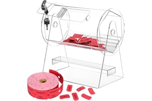 MOJIEZUO Acrylic Raffle Ticket Spinner Drum with 2000 Red Raffle Tickets Double Roll, Spinning Raffle Ticket Box for Balls, Chips, Tickets with 2 Keys, Transparent Raffle Ticket Box for Lottery Games