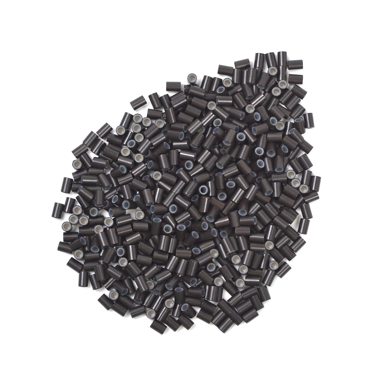 4.0 * 2.8 * 6.0 mm Copper Tube Micro Link Beads with Silicone Lined Micro Ring Hair Beads for I-Tip Hair Extensions (1000 Pcs Dark Brown)