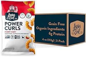 LesserEvil Fiery Power Curls, Grain Free, Minimally Processed, Avocado Oil, Egg White Protein, 4 Oz, Pack of 3