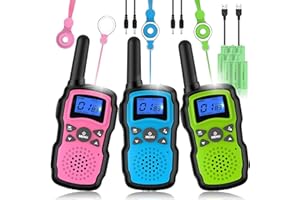 Wishouse Walkie Talkies for Kids Rechargeable Long Range, Xmas Birthday Gift for Boys Girls 4 5 6 7 8 9 10 Year Old, Hiking Gear Camping Games, Toys with Flashlight, VOX, Easy to Use 3 Pack