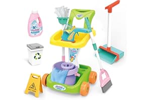 BAYMI Kids Cleaning Toy Set 13Pcs Cleaning Cart Educational Toys Set for Toddlers 1-3 Kids Broom Set and Dustpan Set for Toddlers Toys 2-3 Cleaning Playset Kids Mop Toy Broom