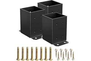 TROPTOLKY 4×4 Post Base 3 Pcs, Inner Size 3.6"x3.6" Post Base Brackets, Heavy Duty Powder-Coated Post Anchor Matte Black Wood