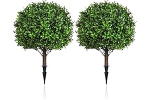 FZHCZWZX Artificial Olive Leaf Boxwood Topiary Ball Trees, Set of 2 UV Resistant 16in Outdoor Plants – Artificial Bonsai, Miniature Trees, Garden, Curb Appeal