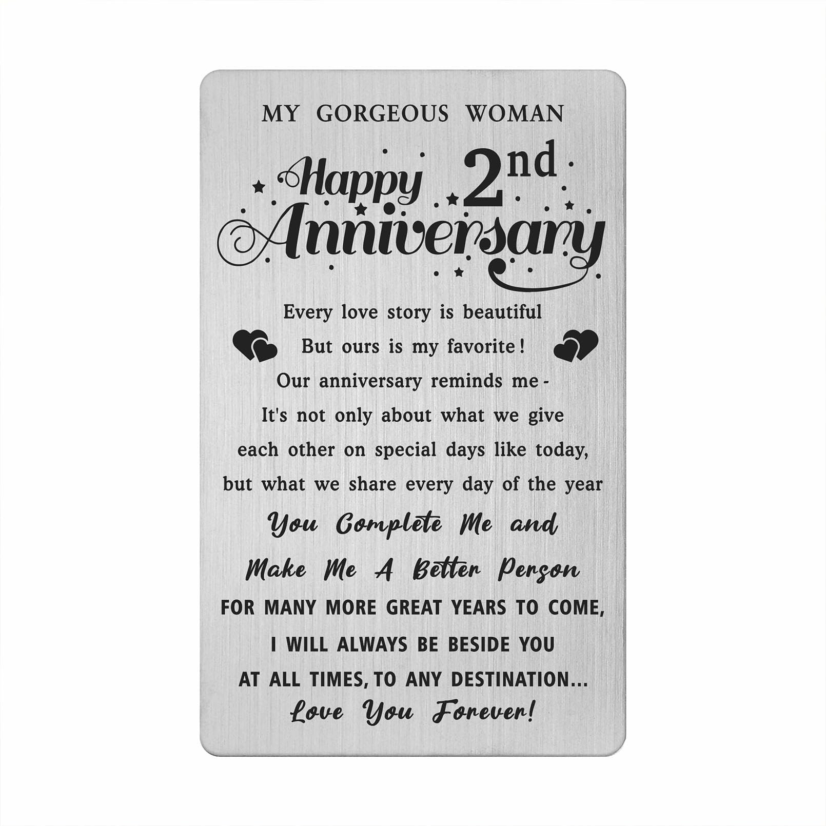 2nd Wedding Anniversary Card Gifts for Her Wife, Second Year Anniversary Card for Her Woman, Happy 2nd Anniversary Card for Wife Girlfriend, Wife 2 Year Anniversary Engraved Wallet Card