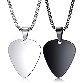 Guitar Pick Necklace for Men Women Guitar Pendant 24 Inch Stainless Steel Chain, BFF Necklace for 2