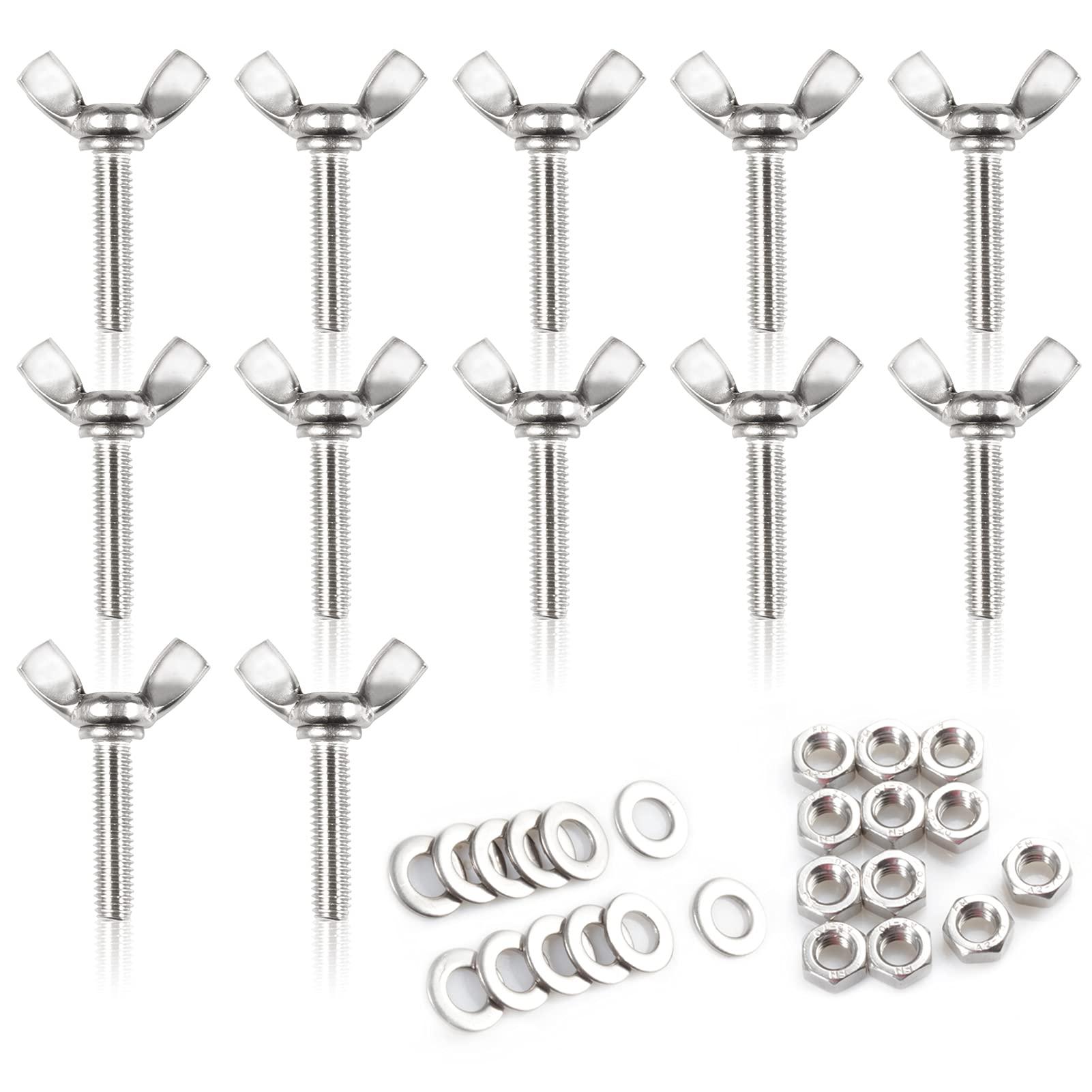 LEONTOOL 12 Pcs Butterfly Thumb Screws with Wing Knob M6x25mm Thumb Screws 304 Stainless Steel Screws Nuts and Washers Butterfly Bolts and Nuts